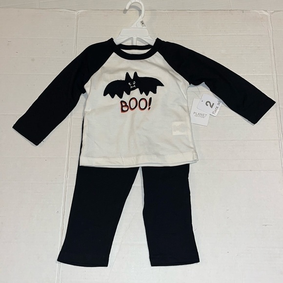 NWT-planet cotton-12 months-Halloween 2 piece set-L/S BOO shirt& black pants. - Picture 1 of 9